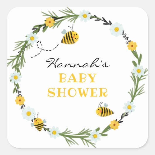 Bee Baby Shower Quadratischer Aufkleber (Vorderseite)