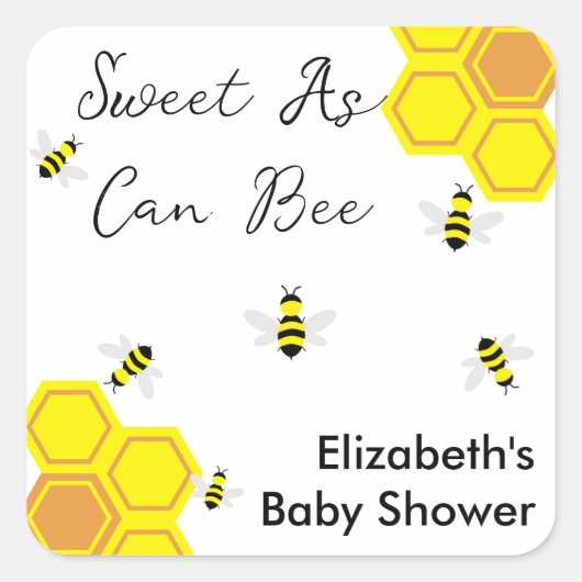 Bee Baby Shower Quadratischer Aufkleber (Vorderseite)