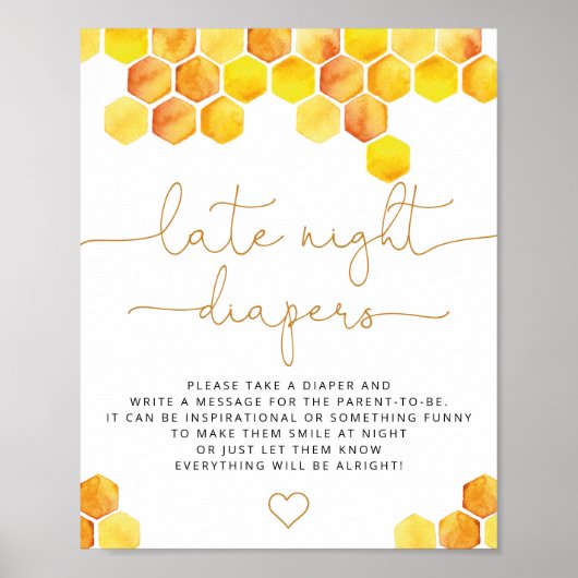 Bee Baby Shower Spate Night Diapers Game. Poster (Vorne)