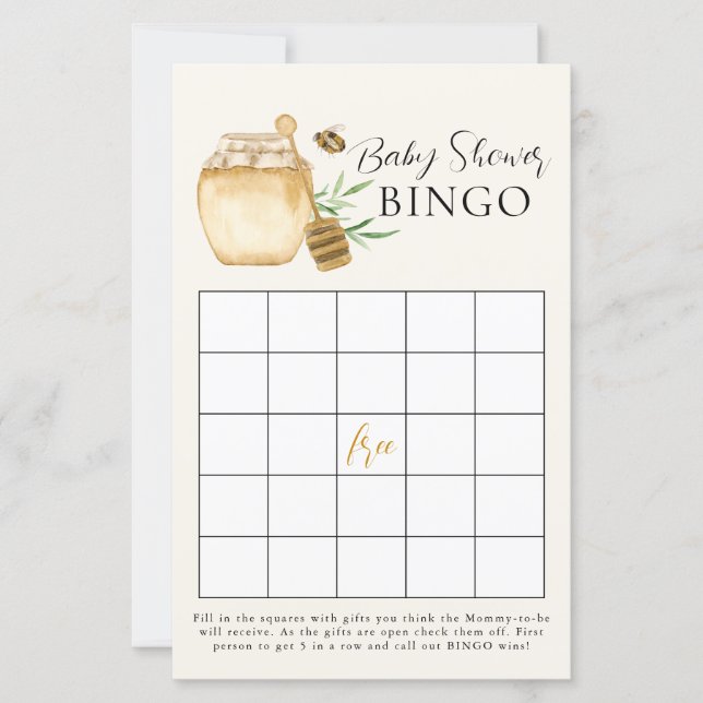 Bee Baby Shower Yellow Bingo Game Card (Vorderseite)