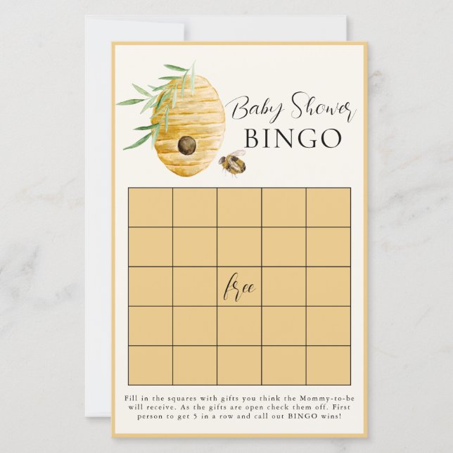 Bee Baby Shower Yellow Bingo Game Card (Vorderseite)