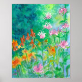 Bee Balm Pink Aquarellblume Garten Poster (Vorne)