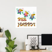 bee be happy three cute bumble bees poster (Heimbüro)