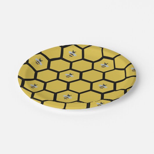 Bee Beehive Yellow Paper Plate Pappteller (Schrägansicht)