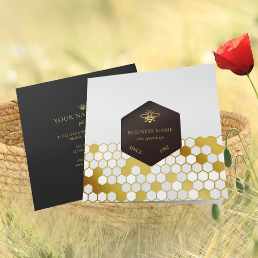 Bee BeeKeeper Honey Apiarist Gold Black Quadratische Visitenkarte