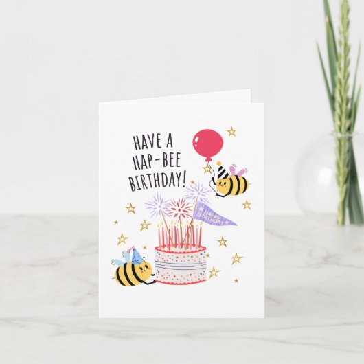 Bee Birthday Card - "Have a Hap-Bee Birthday!" Karte (Vorderseite)