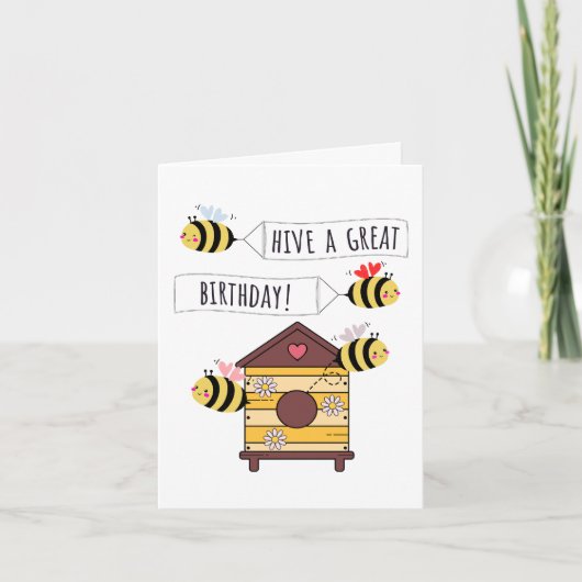 Bee Birthday Card - "Hive a Great Birthday!" Karte (Vorderseite)
