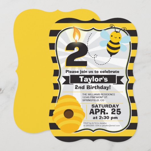 Bee Birthday Einladung (Vorne/Hinten)