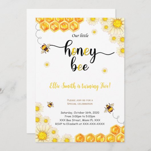 Bee Birthday Einladung (Vorne/Hinten)