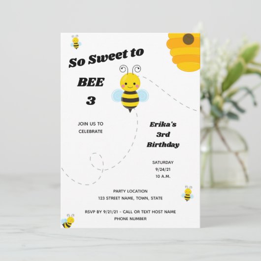Bee Birthday Einladung (Stehend Vorderseite)