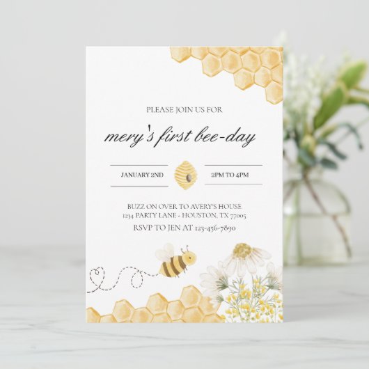 Bee Birthday Einladung (Stehend Vorderseite)