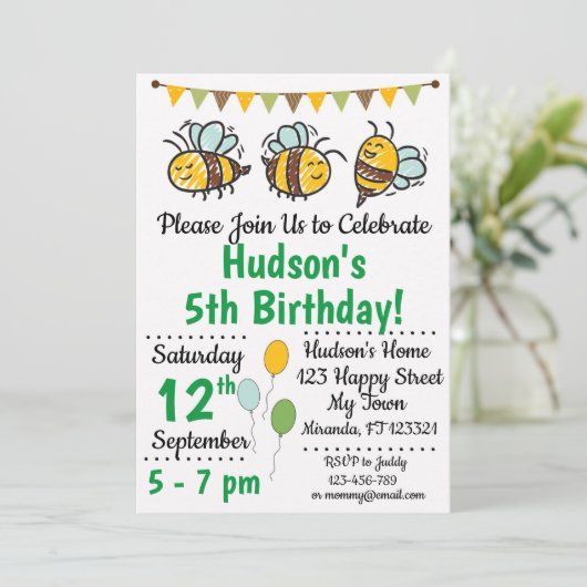 Bee Birthday Einladung (Stehend Vorderseite)