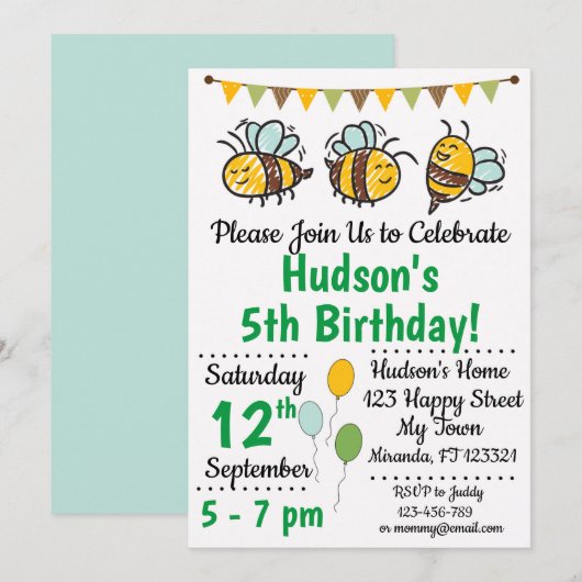 Bee Birthday Einladung (Vorne/Hinten)