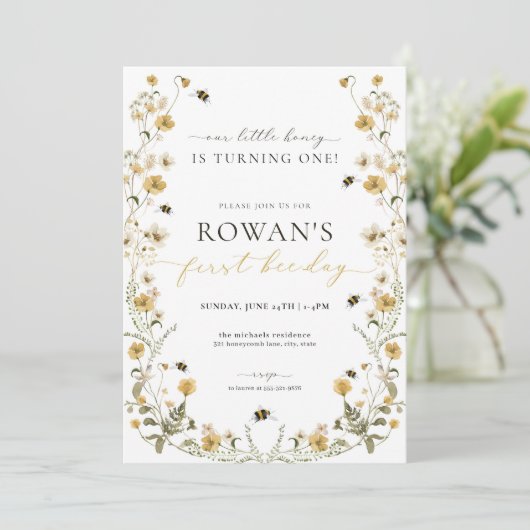 Bee Birthday Einladung 1. Bee Day Einladung (Stehend Vorderseite)