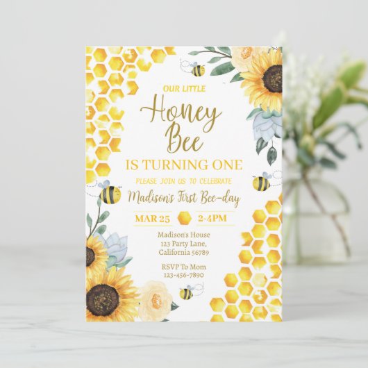 Bee Birthday Einladung erste Bee Day Einladung (Stehend Vorderseite)