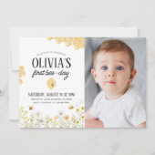 Bee Birthday First Bee Day Foto Einladung (Vorderseite)