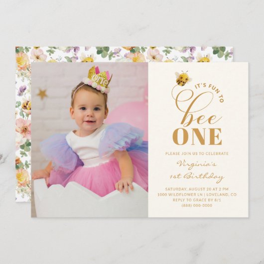 Bee Birthday Foto Einladung (Vorne/Hinten)