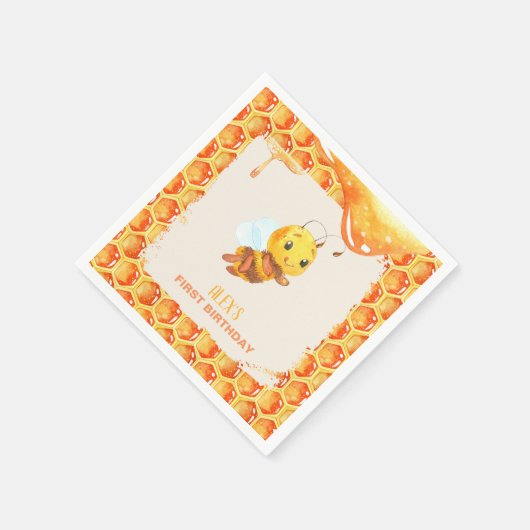 Bee Birthday Napkin - Custom Serviette (Ecke)