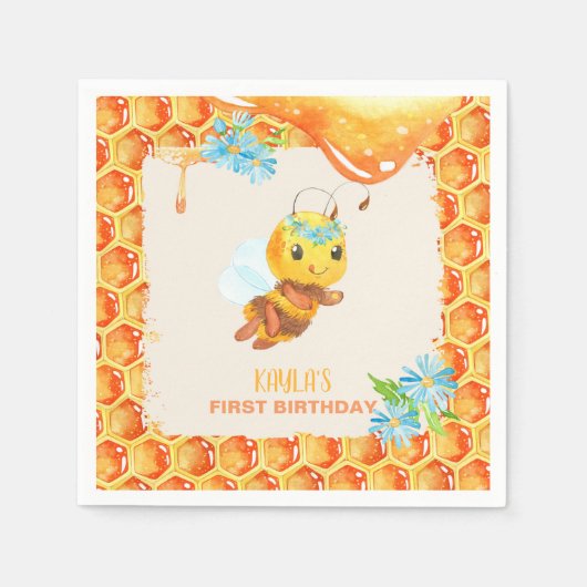 Bee Birthday Napkin - Girl - Custom Serviette (Vorderseite)