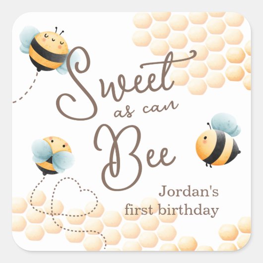 Bee Birthday Quadratischer Aufkleber (Vorderseite)