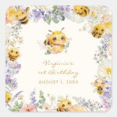Bee Birthday Square Sticker (Vorderseite)