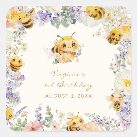 Bee Birthday Square Sticker (Vorderseite)