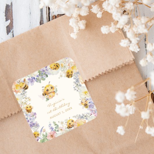 Bee Birthday Square Sticker