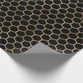 Bee Black Honey Comb Metallic Gold Sepia Hexagon Geschenkpapier (Ecke)