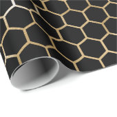Bee Black Honey Comb Metallic Gold Sepia Hexagon Geschenkpapier (Rolleneckpunkt)