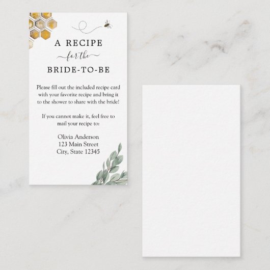 Bee Bridal Recipe Request Enclosure Card Begleitkarte (Vorne/Hinten)