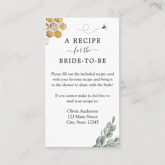 Bee Bridal Recipe Request Enclosure Card Begleitkarte (Vorderseite)