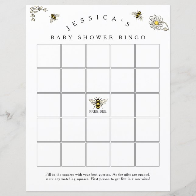 Bee Bumble Bee Baby Shower Bingo Game (Vorderseite)