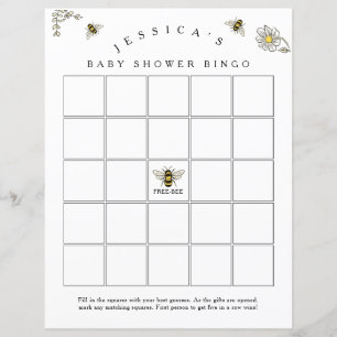 Bee Bumble Bee Baby Shower Bingo Game