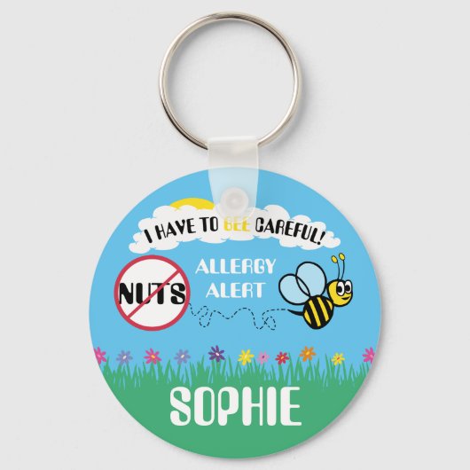 Bee Careful Nut Allergy Alert Kids Personalized Schlüsselanhänger (Vorderseite)