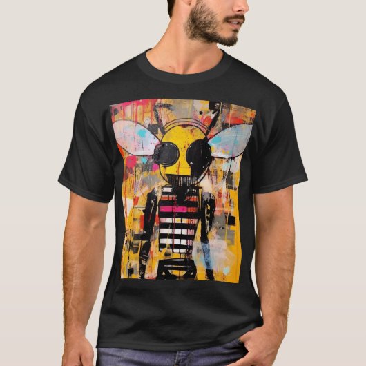 Bee Character Art Grunge Pop Art Insect Hybrid T-Shirt (Vorderseite)