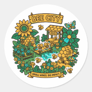 Bee City Kleine Flügel großer Einfluss Runder Aufkleber