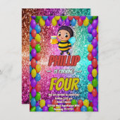 Bee Custom Charakter Geburtstag laden Einladung (Vorne/Hinten)