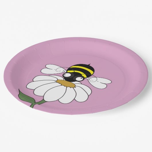 Bee & Daisy Pink Paper Plate Pappteller (Schrägansicht)
