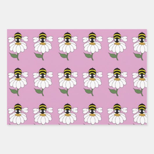 Bee Daisy Wrapping Paper Set Geschenkpapier Set (Vorderseite)
