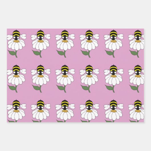 Bee Daisy Wrapping Paper (Set von 3) Geschenkpapier Set (Vorderseite 2)