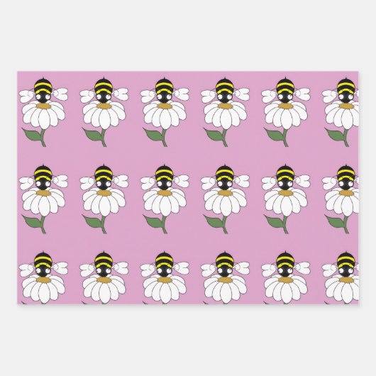 Bee Daisy Wrapping Paper (Set von 3) Geschenkpapier Set (Vorderseite)