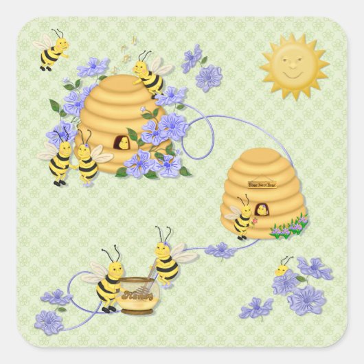 Bee Dance Party Quadratischer Aufkleber (Vorderseite)