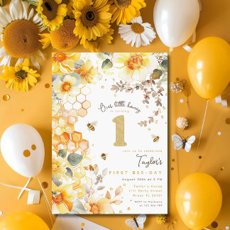 Bee Day Bumble Bee 1. Geburtstag Honey Floral Einladung