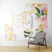 Bee Day Bumblebee 1. Geburtstag rosa Blumenbanner Wandteppich (Beispiel (Horizontal))