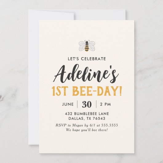 Bee Day Bumblebee Geburtstag Einladung (Vorderseite)