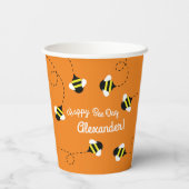 Bee Day Niedlich Kid's Birthday Round Paper Unters Pappbecher (Rückseite)