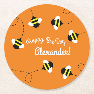 Bee Day Niedlich Kid's Birthday Runder Pappuntersetzer