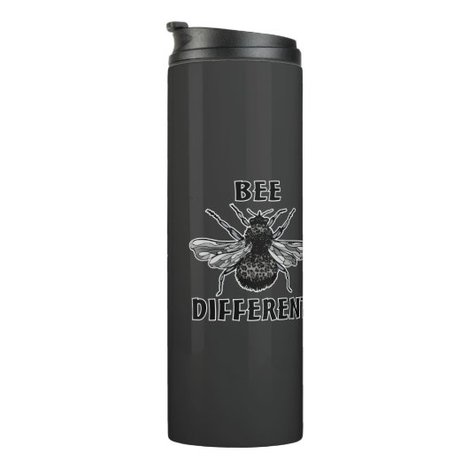 Bee Different Leopard Bumble Bee Bleibe Weiße Honi Thermosbecher (Nach rechts gedreht)