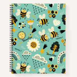 Bee Doodle me me Add name Color on Back Notebook Notizblock