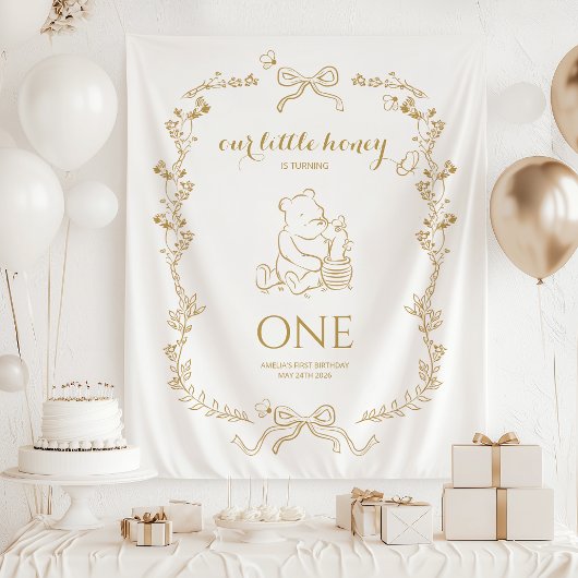 Bee First Birthday Banner Our Little Hunny Wandteppich